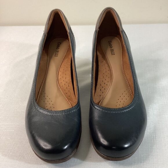 Cobb Hill Navy and Gray Leather Pump with stacked heel Size 7 - Picture 3 of 12
